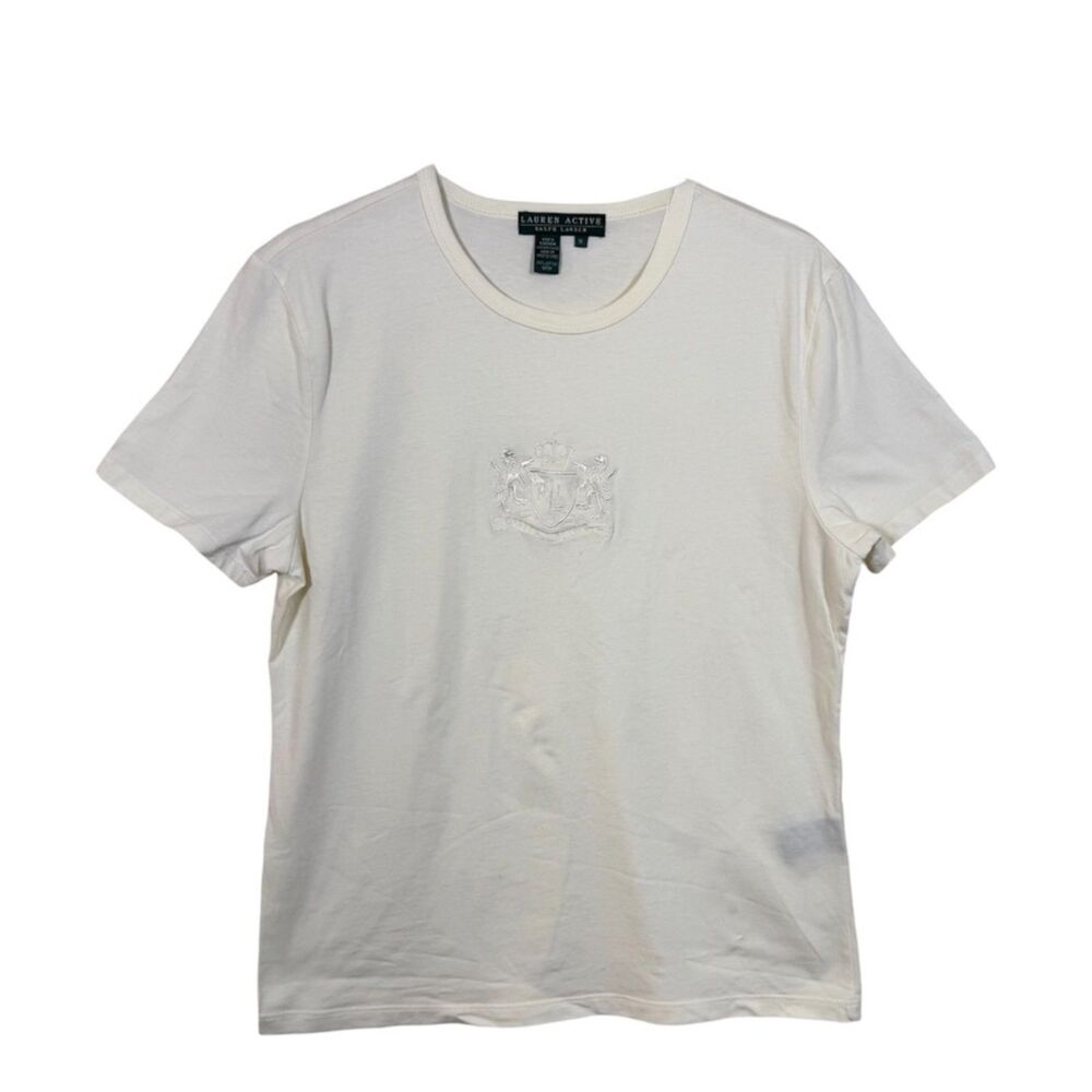 Lauren Active Ralph Lauren Heritage Crest Embroidered Tee Size M Cream Vintage